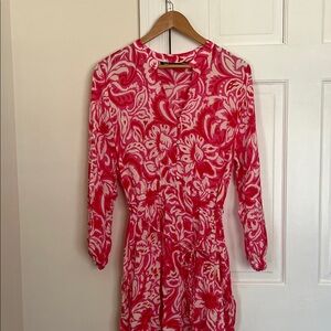 Zara Pink & White Floral Long Sleeve Drawstring Dress